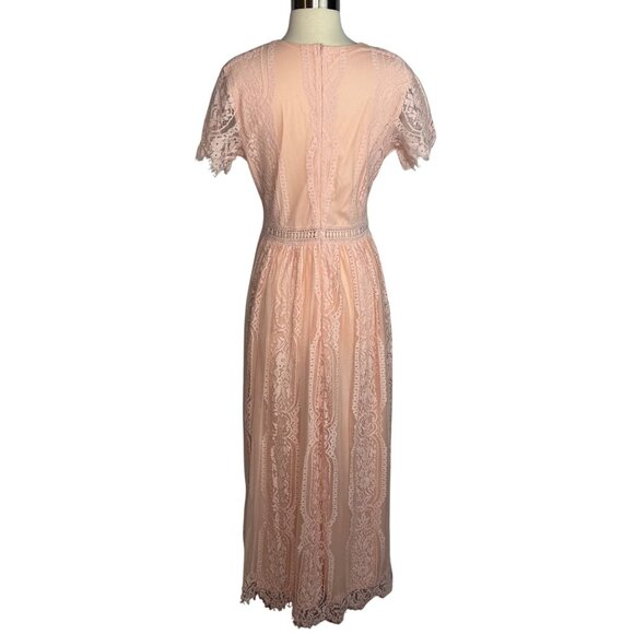 Peach Bohemian Boho Lace V-Neck Maxi Dress‎ Photo Shoot Size Small - Picture 8 of 13